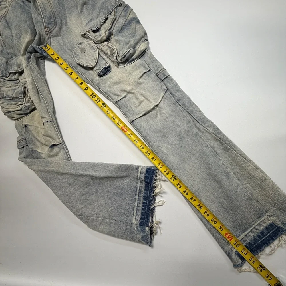 MNML Acid Wash Cargo Jeans Size 31 Baggy Y2K Utility Denim‎